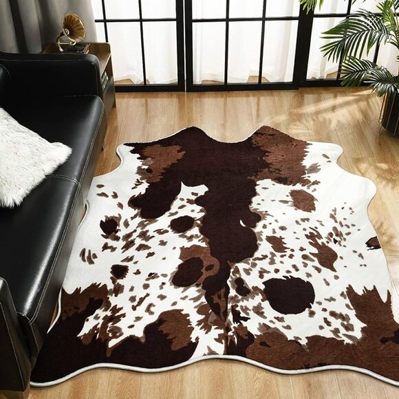 NEW Cow Print Rug Faux Cowhide Rug, Upgraded Fluffy Animal Printed ,4.6ft x 5.2f - Picture 7 of 8